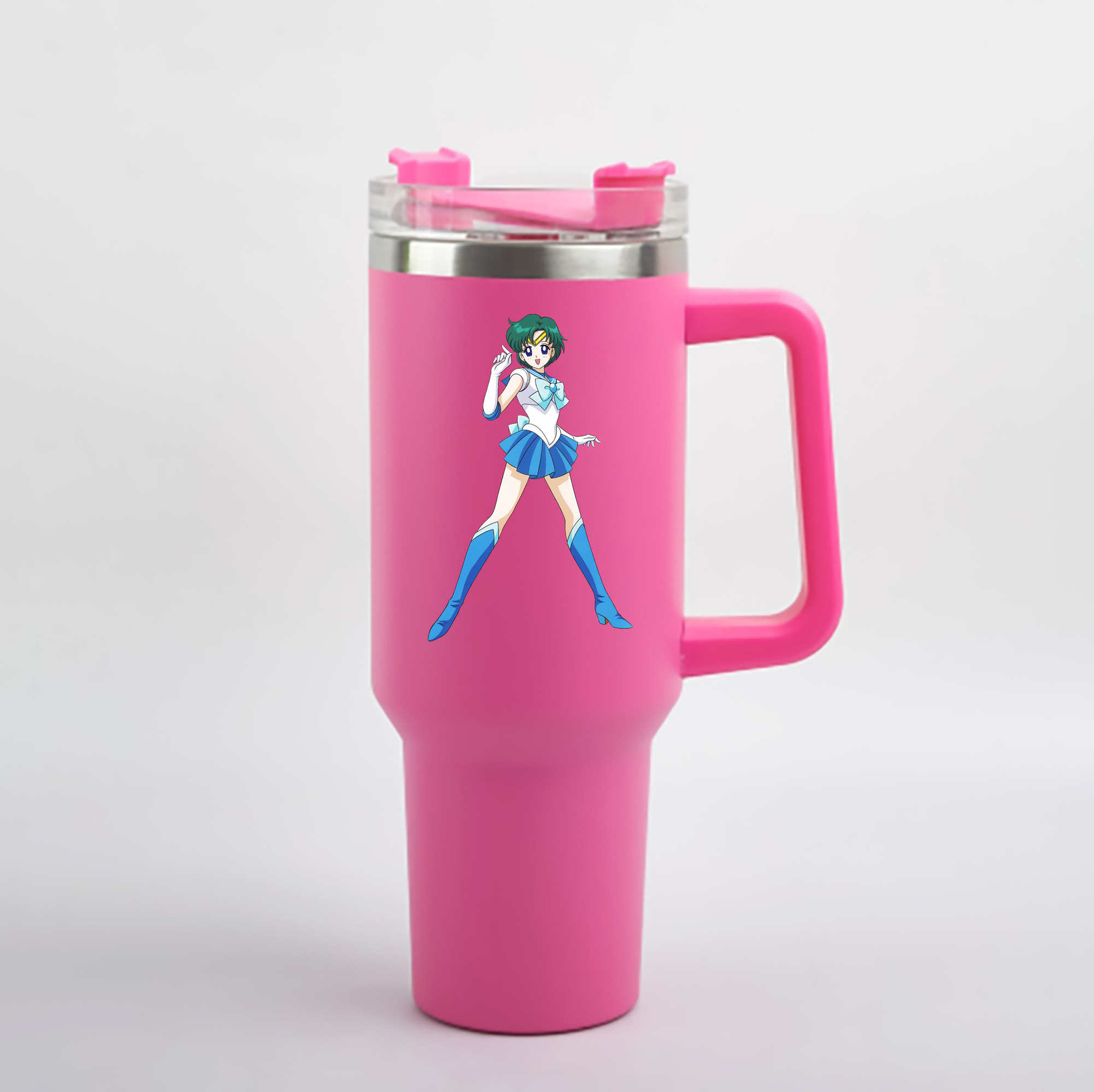（画像用） 美少女戦士セーラームーン 海王 みちる（かいおう みちる） Sailor Moon Kaiou Michiru 1200mL車用タンブラー - クリスタルステッカー（プラスチックストロー付き）